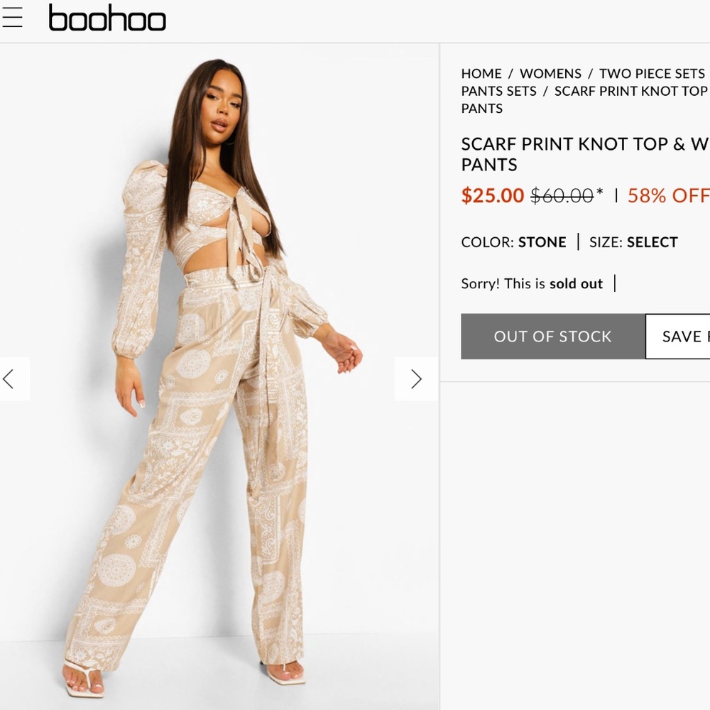 Brand New BOOHOO scarf knot top & wide leg trousers